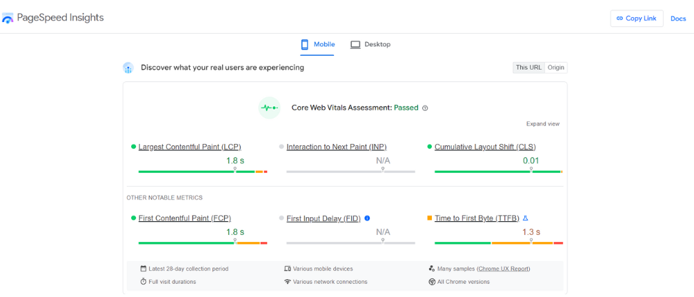 Page speed insight